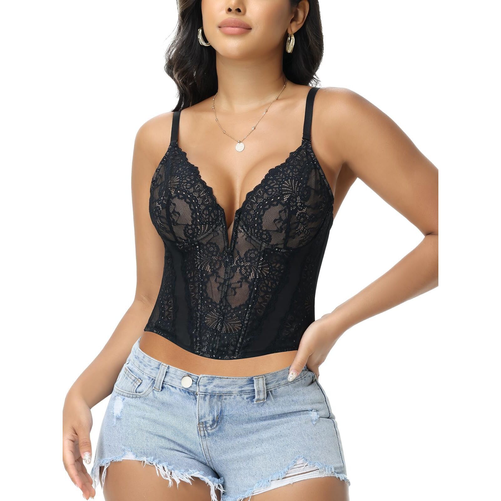 1261 Lace Bustier Corset Tops Sexy Going Out Date Night Club Adjustable